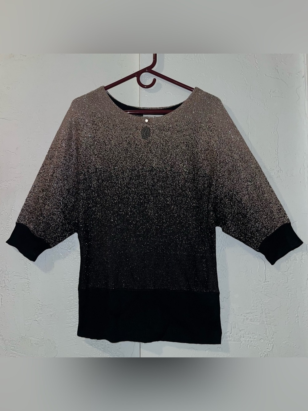 Studio Works Rose Gold & Black Metallic Ombre Glitter Sweater NWT